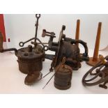 EARLY KNITTING MACHINE, IN ORIGINAL WOOD