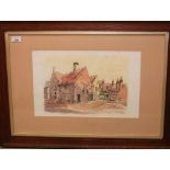 FRAMED PEN AND WATER COLOUR "YARD AND BU