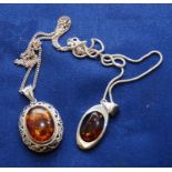 2 x AMBER SET SILVER PENDANT NECKLACES