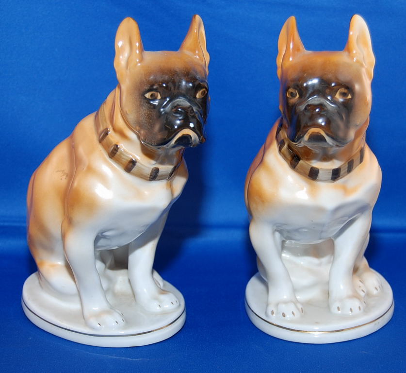 PAIR OF CONTINENTAL DOG FIGURES ' BOXER