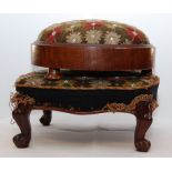 2 SMALL C19TH FOOTSTOOLS - 1 SQUARE WITH