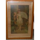 PAIR OF MAPLE FRAMED PRINTS "YOUNG GIRL