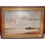 OIL ON CANVAS ESTUARY SCENE BEARING SIGN