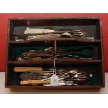 MAHOGANY THREE SECTION CUTLERY TRAY AND