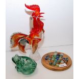 MURANO ART GLASS COCKRELL, 30CM, AND A G