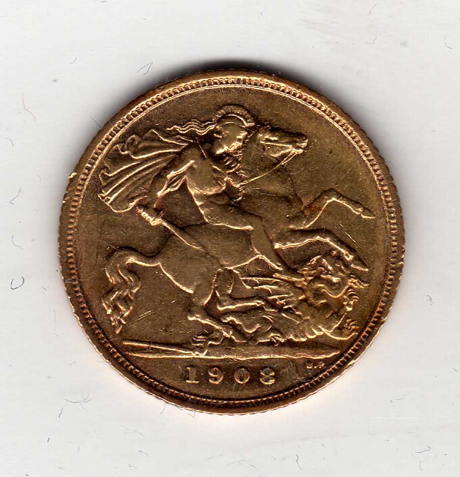 GB COINS: HALF SOVEREIGN, 1908 (S)