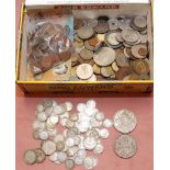 SMALL BOX MIXED COINS, SOME GB SILVER IN