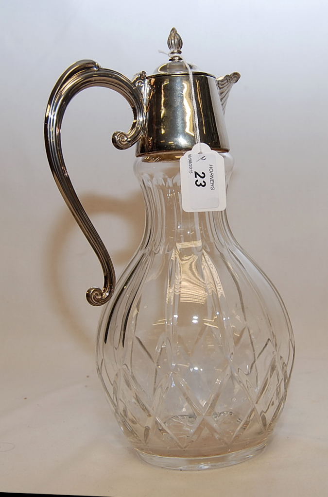 A LEAD CRYSTAL CLARET JUG WITH SILVER PL - Image 2 of 7