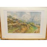 WATERCOLOUR "HILLSIDE VILLAGE SCENE WITH