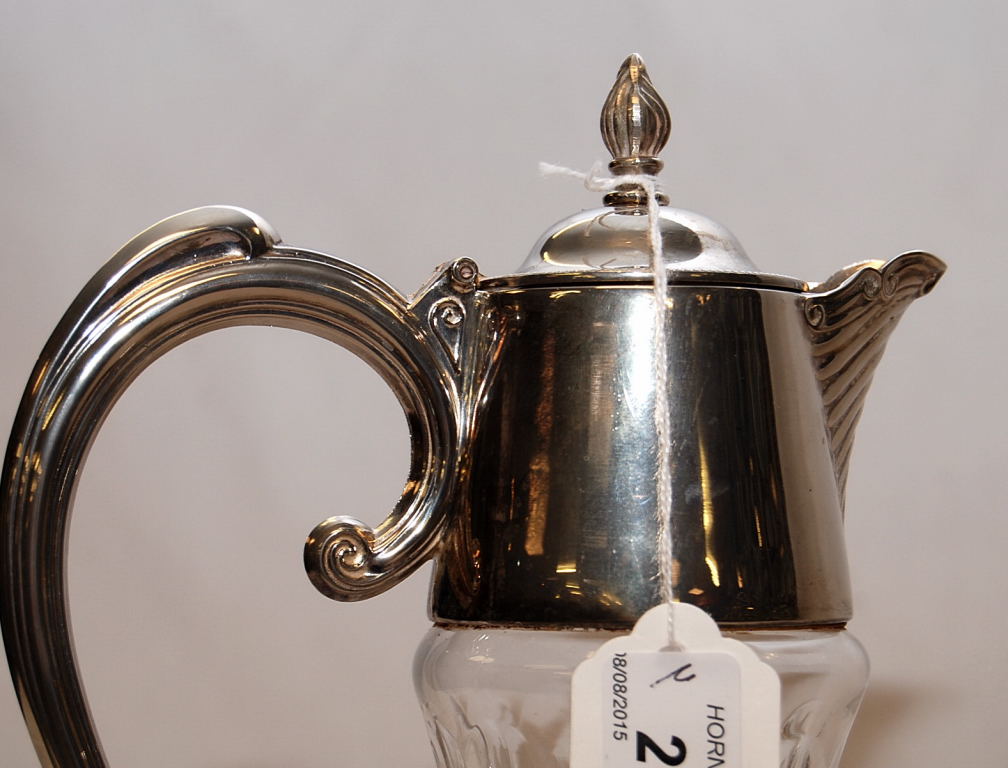 A LEAD CRYSTAL CLARET JUG WITH SILVER PL - Image 4 of 7