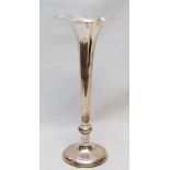 A TALL SILVER TRUMPET VASE, RUBBED MARKS