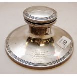 SILVER INKWELL BEARING 1915 INSCRIPTION