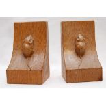 A PAIR OF MOUSEMAN OAK BOOKENDS