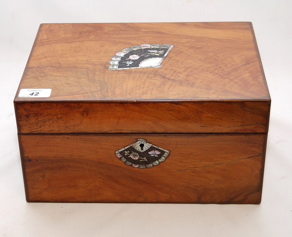 A 19TH CENTURY WALNUT AND INLAID WORKBOX