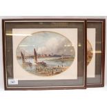 PAIR OF LOCAL SCENE OVAL WATER COLOURS E
