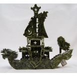 CARVED JADE BOAT (33CM. HEIGHT)