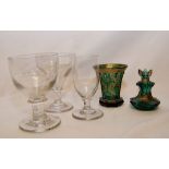 TWO ANTIQUE RUMMERS AND SMALL ALE GLASS