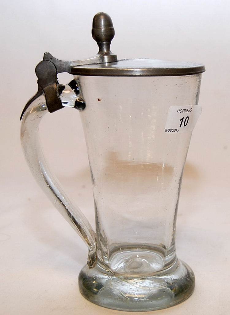 ANTIQUE GLASS TANKARD WITH PEWTER LID - Image 2 of 6