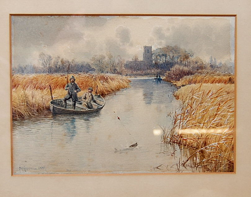 BROADLAND WATER COLOUR, PIKE FISHING, BE