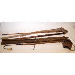 2 VINTAGE CANE FISHING RODS AND A VINTAG