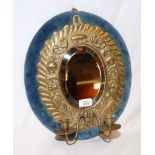 BLUE VELVET AND BRASS FRAMED OVAL WALL S