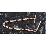 A 9CT. GOLD WATCH CHAIN WITH PENCIL CASE
