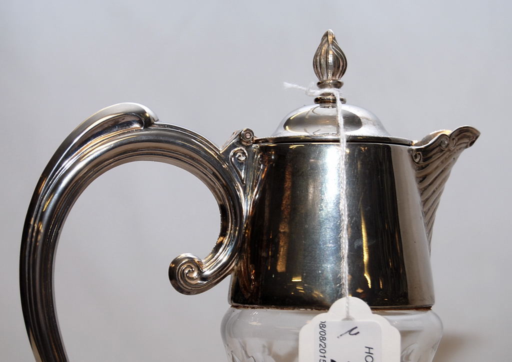 A LEAD CRYSTAL CLARET JUG WITH SILVER PL - Image 3 of 7