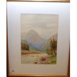 WATERCOLOUR "RIVER VALLEY SCENE" BEARING