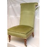 GREEN VELOUR PRIE DIEU CHAIR, RING TURNE