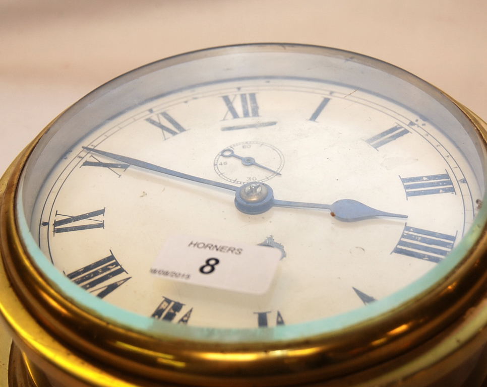 CIRCULAR ANTIQUE BRASS SHIP'S CLOCK, 18C - Image 5 of 6