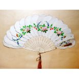 19TH CENTURY FAN WITH PAINTED FLORAL DESIGN,