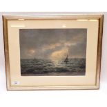 WATERCOLOUR MOONLIGHT SCENE SEASCAPE OFF FOLKESTONE BEARING SIGNATURE W.S.