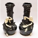 A PAIR OF ART NOUVEAU STYLE VASES WITH APPLIED FEMALE FIGURES AF 39CM BRETBY TYPE BEARING