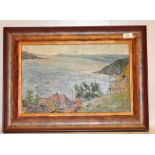 FRAMED RUSSIAN OIL ON CARD "VIEW ON THE VOLGA" BEARING SIGNATURE KHIVRENKO VICTOR IVANOUCH 1935 -