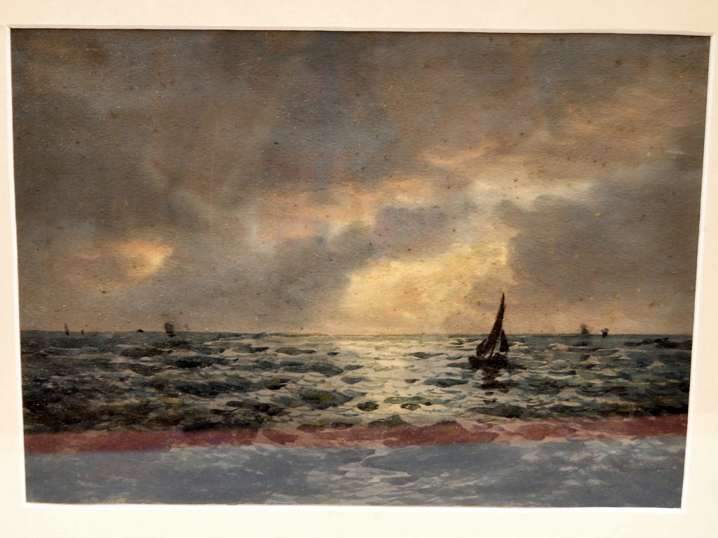 WATERCOLOUR MOONLIGHT SCENE SEASCAPE OFF FOLKESTONE BEARING SIGNATURE W.S. - Image 3 of 3