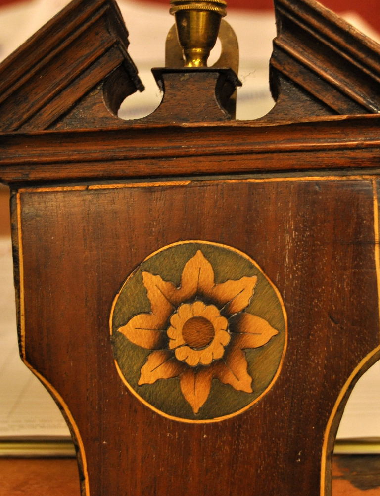 BANJO BAROMETER, INLAID SHELL AND FLOWER DECORATION, FACE MARKED P. - Image 8 of 8