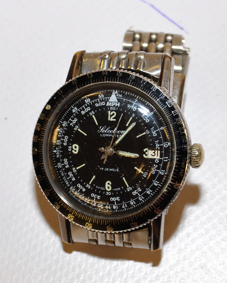 SELECTRON COMPUTER AVIATORS WATCH, 17 JEWEL SWISS WATCH