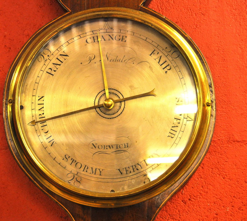 BANJO BAROMETER, INLAID SHELL AND FLOWER DECORATION, FACE MARKED P. - Image 2 of 8