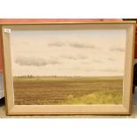 FRAMED GOUACHE ON BOARD, "FIELDS TO CAMBRIDGE" BEARING THE SIGNATURE ANTHONY DAY,