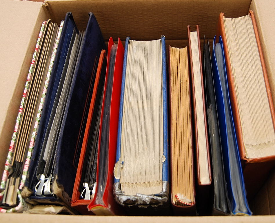 BOX WITH VARIOUS IN TEN STOCKBOOKS OR BINDERS, ITALY, USED SWITZERLAND, BELGIUM RAILWAY,