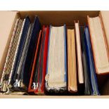 BOX WITH VARIOUS IN TEN STOCKBOOKS OR BINDERS, ITALY, USED SWITZERLAND, BELGIUM RAILWAY,