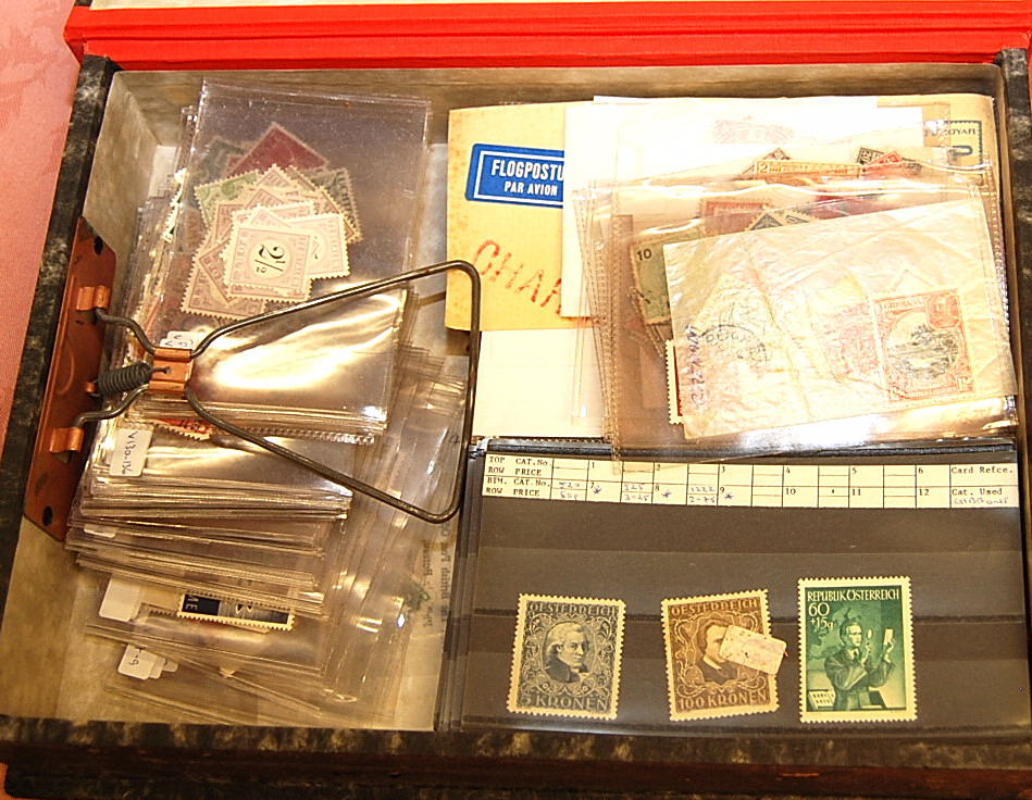 FILE BOX OF VARIOUS ON STOCKCARDS AND IN PACKETS, SURINAM, NIGERIA, MONACO, ETC.