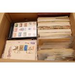 BOX OF VARIOUS WITH GB AND FEW OTHER FDC, SOUTHERN AFRICA MAXIMUM CARDS, STOCKBOOK ETC.