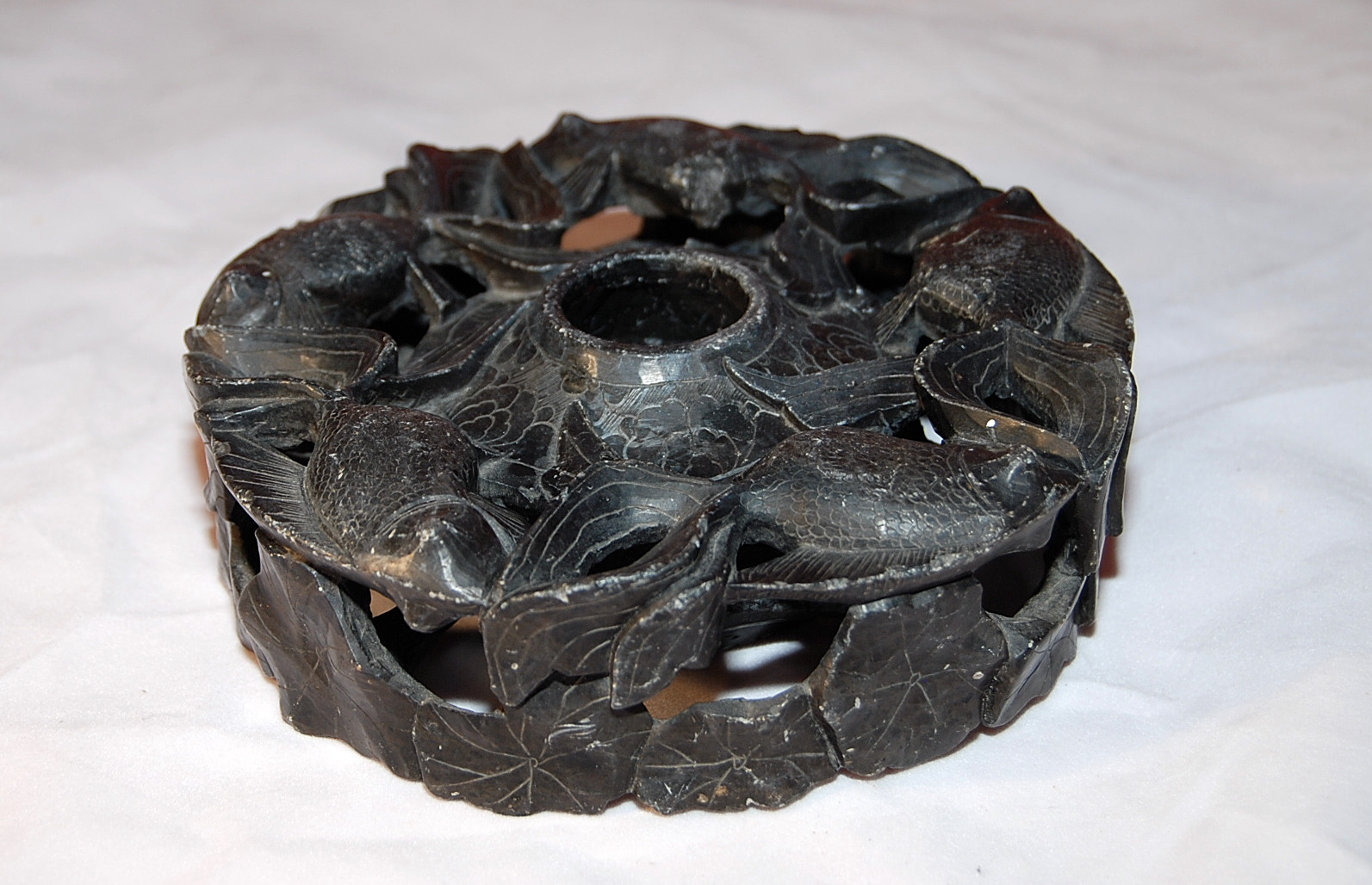 CARVED SOAPSTONE CARP INKWELL