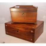 ANTIQUE ROSEWOOD WORK BOX WITH MOTHER OF PEARL