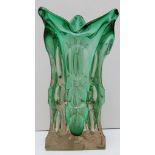 GREEN TRI-SIDED GLASS VASE 30CM, A/F