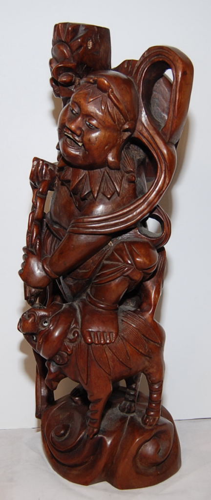 CARVED HARDWOOD FIGURE OF CHINESE MAN WITH DOG - Image 3 of 3