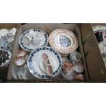 A box of decorative pottery and ceramics, including a series of Italian late 19th century 'San