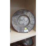 An Alpaca white metal dish, set with 18th century coins