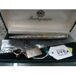 An Italian silver cased Montegrappa ball point pen, and a silver key ring in presentation box